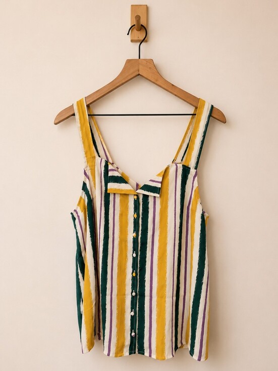 Modcloth Tops - NWT ModCloth Striped‎ Yellow Green Purple Sleeveless Button Front Tank Top XL